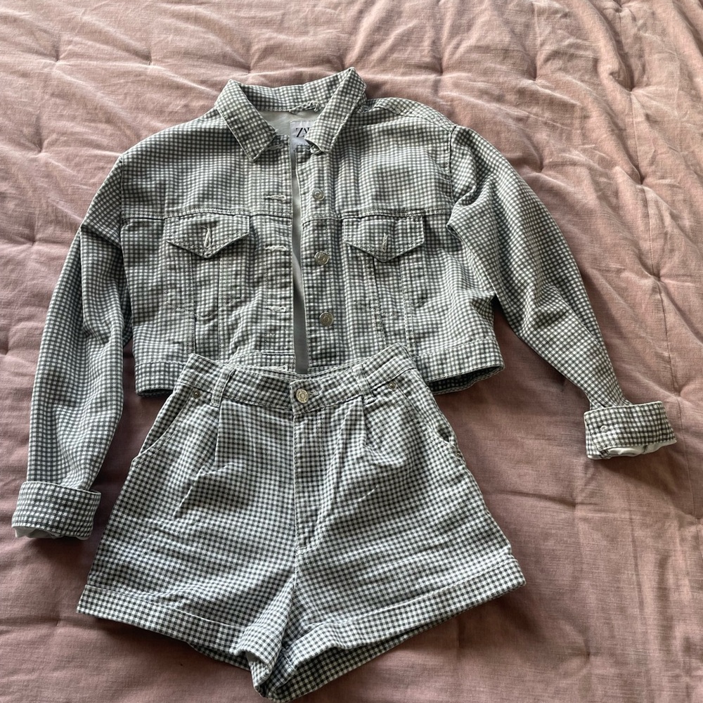 Zara Checkered Jacket and Shorts Set